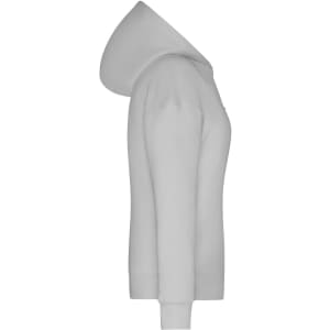 A grey Ladies Lounge Hoodie displayed from the side, featuring a hood and a fitted silhouette.