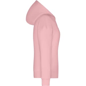 A pink ladies' lounge hoodie featuring a hood and long sleeves. The item has a logo on it.