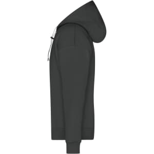 A men's lounge hoodie in dark grey with a hood and fitted cuffs, featuring a logo on the front.