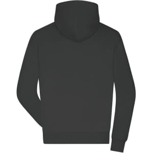 A black men's lounge hoodie with a back view, featuring a hood and a simple design. It includes a logo.
