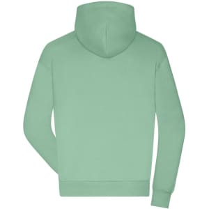 A mint green men's lounge hoodie with a hood and long sleeves, featuring a logo.