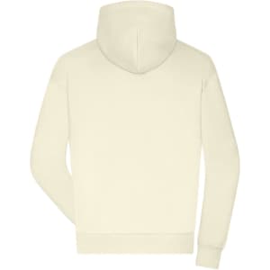 A cream-coloured men's lounge hoodie with a back view, featuring a hood and a simple design.