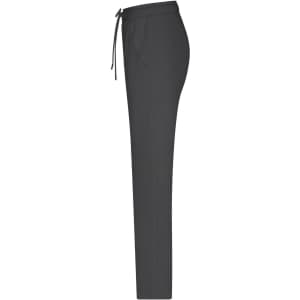 A pair of women’s lounge pants in dark grey, featuring a drawstring waist and a slim fit.