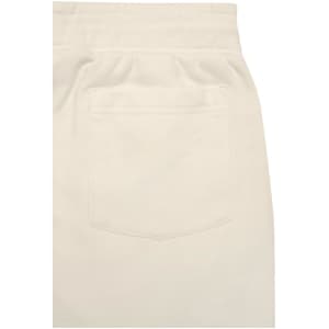 A pair of light-coloured jogger pants with an elastic waistband and a back pocket.