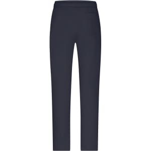 Navy lounge pants featuring a straight leg design and a back pocket. Includes a simple branding logo.