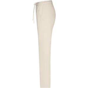 Lounge pants in a light cream colour, featuring a drawstring waistband and a side profile view.