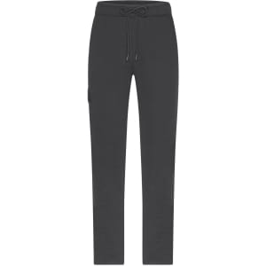 Men's lounge pants in dark grey with an adjustable drawstring waistband. Features a side pocket and branding.