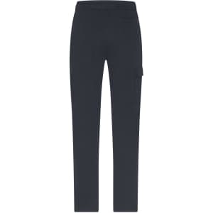 Navy men's lounge pants with a straight cut, featuring a side pocket and an elastic waistband.