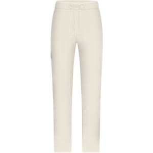 Cream-coloured men's lounge pants with a drawstring waist and side pockets. Features a logo on the side.