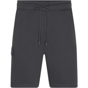 Men's lounge shorts in dark grey, featuring an adjustable drawstring and a side pocket. Includes a branding logo.
