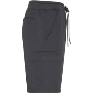 Men's lounge shorts in dark grey featuring pockets and an elastic waistband with a drawstring.