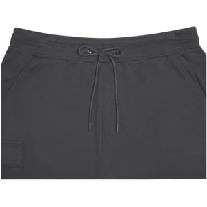 A grey men's lounge hoodie featuring a drawstring closure and side pockets, with branding present.