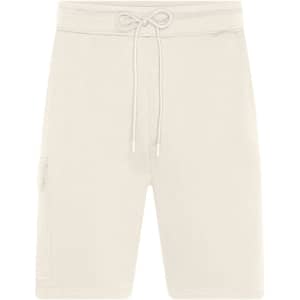 Men's lounge shorts in a light beige colour with a drawstring waist and a side zip pocket. Features a logo.