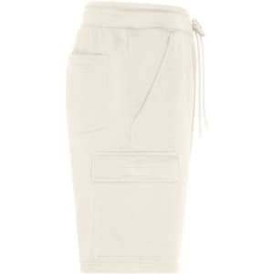 Lounge shorts in a light cream colour with pockets and drawstring detail. Features branding on the leg.
