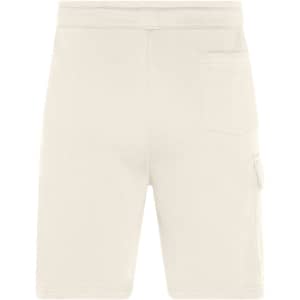 Light-coloured men's lounge shorts featuring a back pocket and a side pocket, with a simple design and branding.