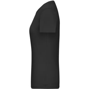 A black ladies T-shirt with a 1:1 rib design, featuring short sleeves and a sleek fit.
