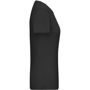 A black ladies' T-shirt with a 1:1 rib design, featuring short sleeves and a fitted silhouette.