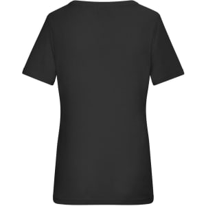 A black ladies' T-shirt with a 1:1 rib design, featuring short sleeves and a plain back.