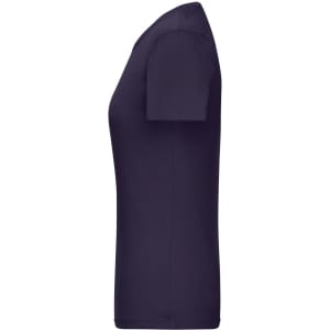 A ladies' T-shirt in a deep purple colour with a fitted design and short sleeves, featuring a logo.