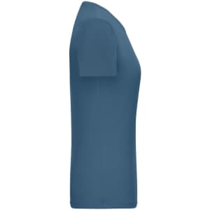 A blue ladies' T-shirt with a 1:1 ribbed design, featuring short sleeves and a fitted silhouette.