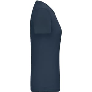 A navy ladies T-shirt with short sleeves, featuring a fitted design and a logo.