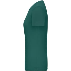 A green ladies T-shirt with a 1:1 rib design, featuring a fitted silhouette and short sleeves.