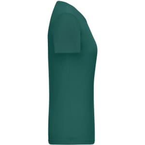 A teal ladies T-shirt featuring a ribbed design with short sleeves and no visible branding.