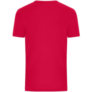 A plain red men's T-shirt with a 1:1 rib design, featuring a logo on the back.
