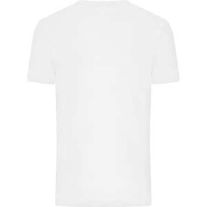 A plain white men's T-shirt with a 1:1 rib design and a visible logo on the back.