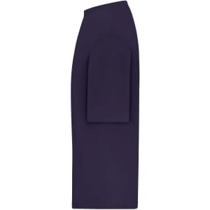 An oversized purple T-shirt with a rounded neckline and relaxed short sleeves, featuring a distinctive silhouette.