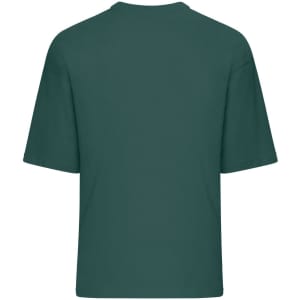 An oversized t-shirt in a dark green colour, featuring a simple, plain design without any visible logos on the back.