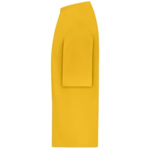 An oversized yellow T-shirt displayed on a plain background, featuring short sleeves and a relaxed fit.