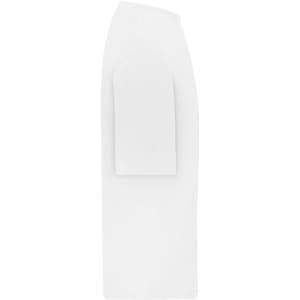 An oversized white T-shirt with a unique design, featuring a prominent sleeve detail and a logo.