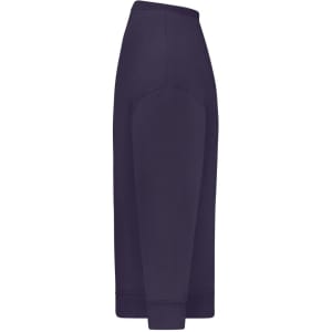 An oversized jumper in dark purple, featuring long sleeves and a ribbed cuff. It has a simple design with a logo.