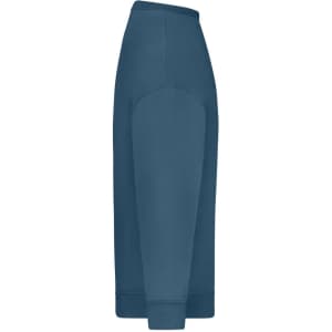An oversized blue sweatshirt with long sleeves and ribbed cuffs, featuring a simple design and no graphics.