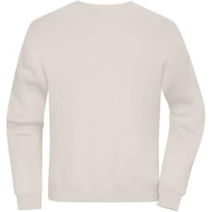 A light beige oversized sweat jumper with a round neckline and long sleeves. The item features a logo.