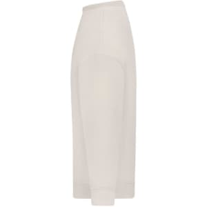 An oversized jumper in a light cream colour, featuring a side view with long sleeves and a ribbed hem.