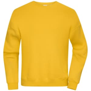 An oversized sweatshirt in vibrant yellow with a simple design and a logo.