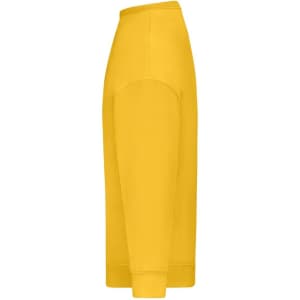 A side view of an oversized yellow sweat jumper featuring long sleeves and a simple design.