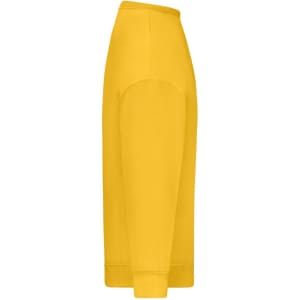 An oversized jumper in bright yellow, featuring long sleeves and a relaxed fit. It has a logo on the side.