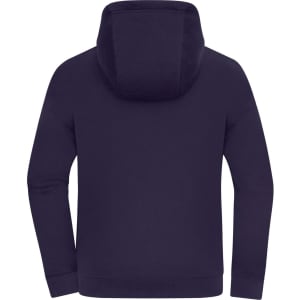 An oversized hooded jacket in dark purple with a large, cosy hood and a simple back design.