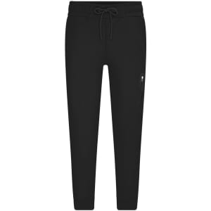 Black interlock men's pants with a drawstring waist and a zip pocket on the side. Features a logo on the waistband.