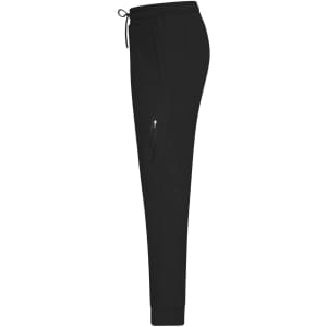 A black pair of interlock men's pants with a drawstring waist and side zip pocket, featuring a tapered fit.