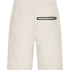 Men's sports shorts in a light cream colour featuring an elastic waistband and a zippered pocket.