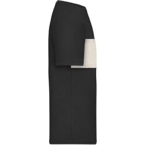 A black colour-block T-shirt featuring a light-coloured panel on the front and a crew neck design.