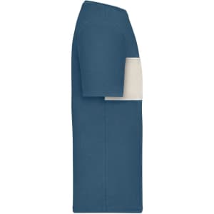 A blue colour-block t-shirt featuring a contrasting light section. The shirt has a classic short-sleeve design.