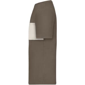 A colour-block t-shirt in brown with a cream panel, featuring short sleeves and a relaxed fit.