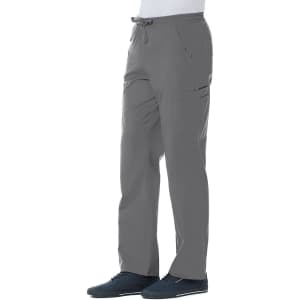 Men's full elastic cargo pant in grey, featuring multiple pockets and a relaxed fit. Includes a logo on the pant.