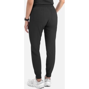 A pair of women's jogger pants in black, featuring a fitted ankle and two back pockets.