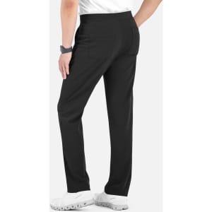 Men's black cargo pants with a half elastic waistband, featuring back pockets and a sleek design.